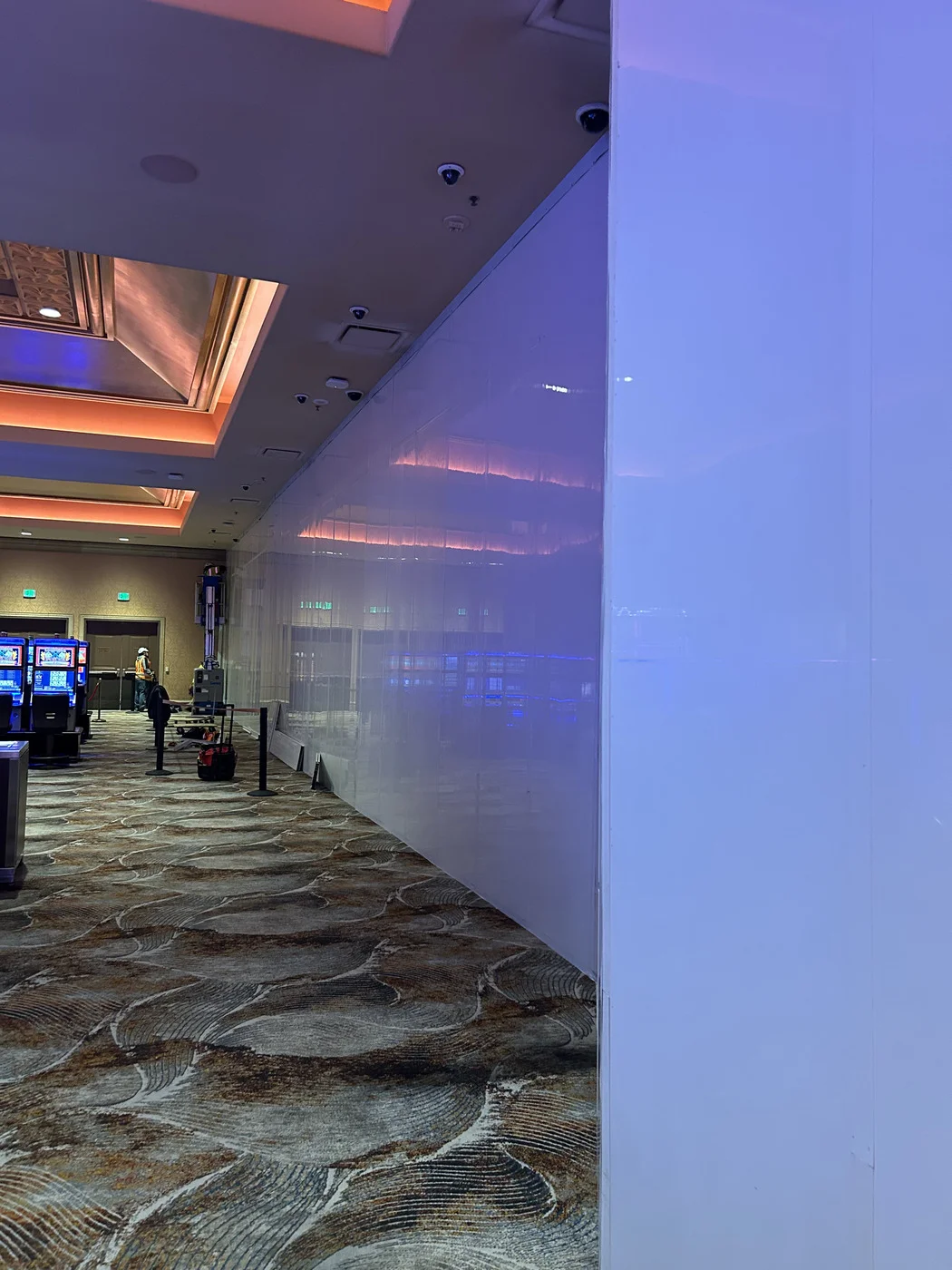 Casino overnight barricade installation in progress